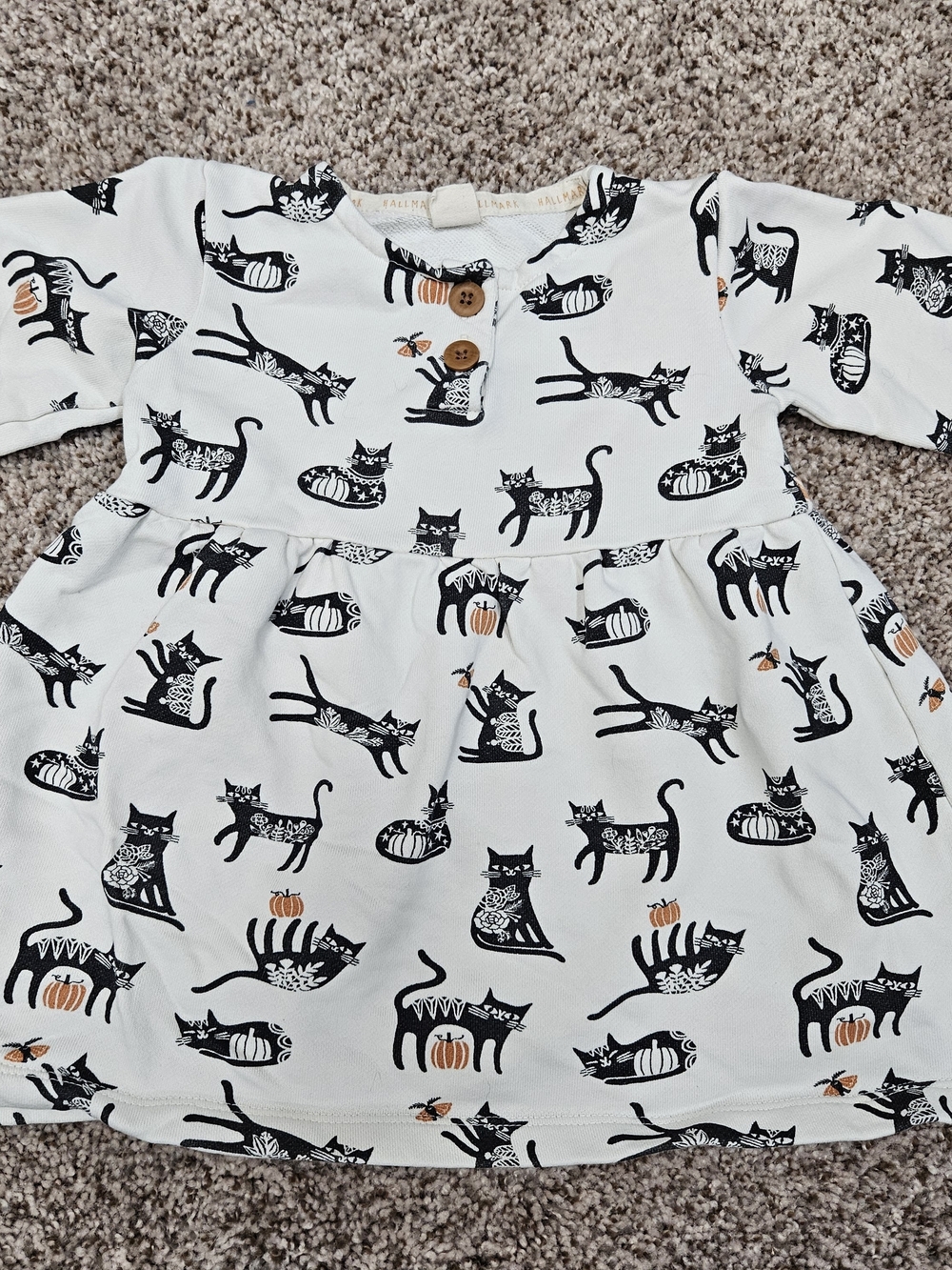 Kids Pumpkin Cat Long Sleeve Dress w/ Diaper Cover Hallmark Baby sz 18-24mo EUC
